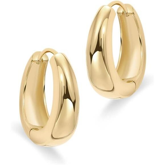 14K gold plated sterling silver chunky hoop earrings women thick lightweight - Picture 3 of 7
